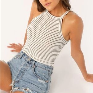 SHEIN Striped Rib-Knit Halter Top